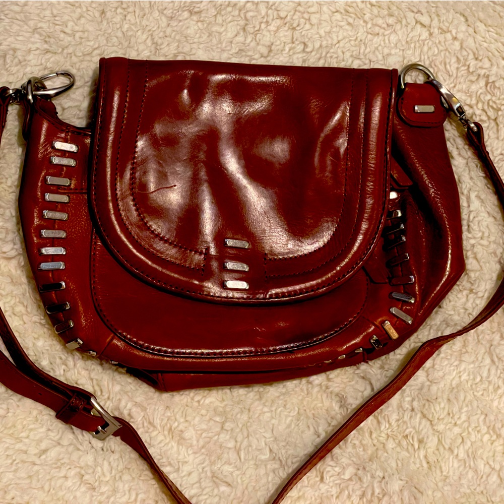 Kelsi dagger brown leather saddlebag inspired silver accents crossbody